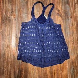 Beta House Blue Crochet Tank Top
